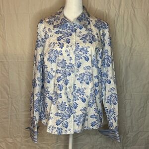 Style & Co White Blue Floral Toile Button Down Shirt 16P NWOT Cottagecore Office